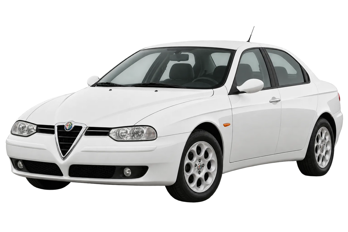 Witte Alfa Romeo 156 932, schuin van voren