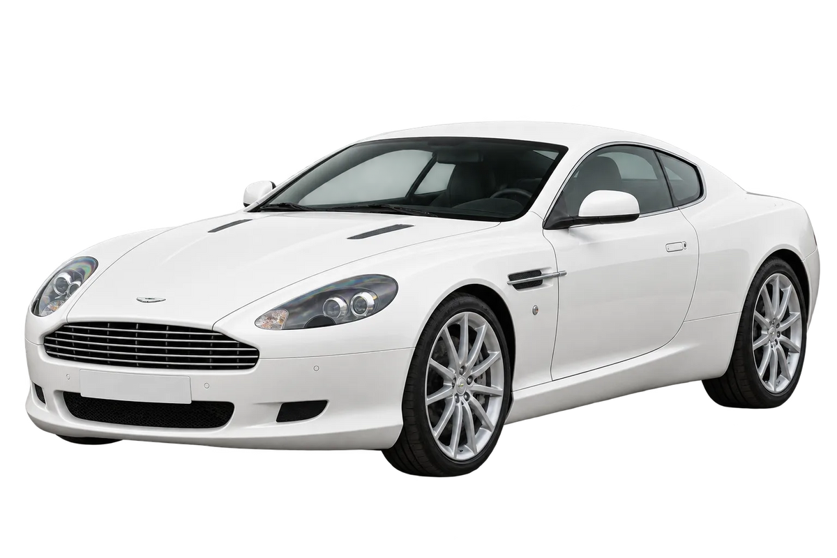 Witte Aston Martin DB9 VH1, schuin van voren