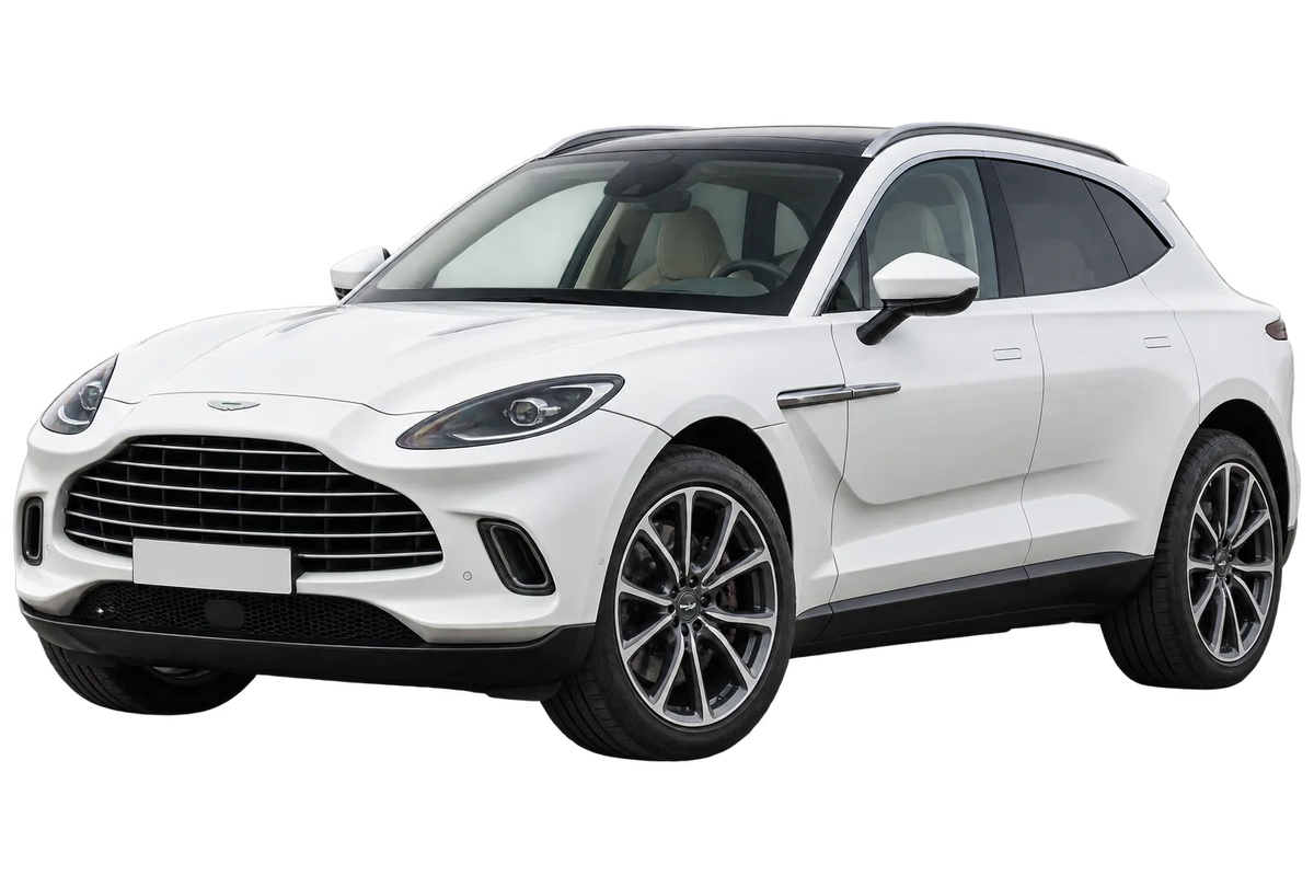 Witte Aston Martin DBX AM6 / AM8, schuin van voren