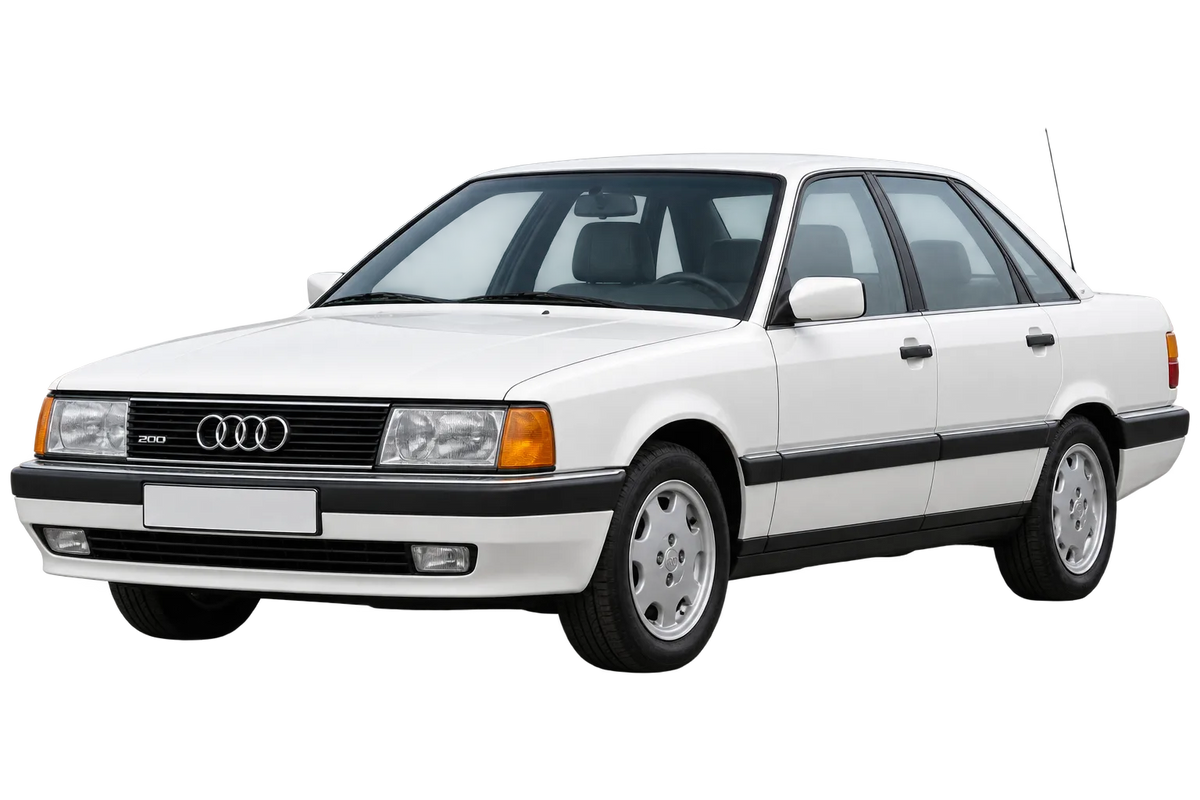 Witte Audi 200 C4 Fahrzeug mit 5-Loch Anbindung, schuin van voren