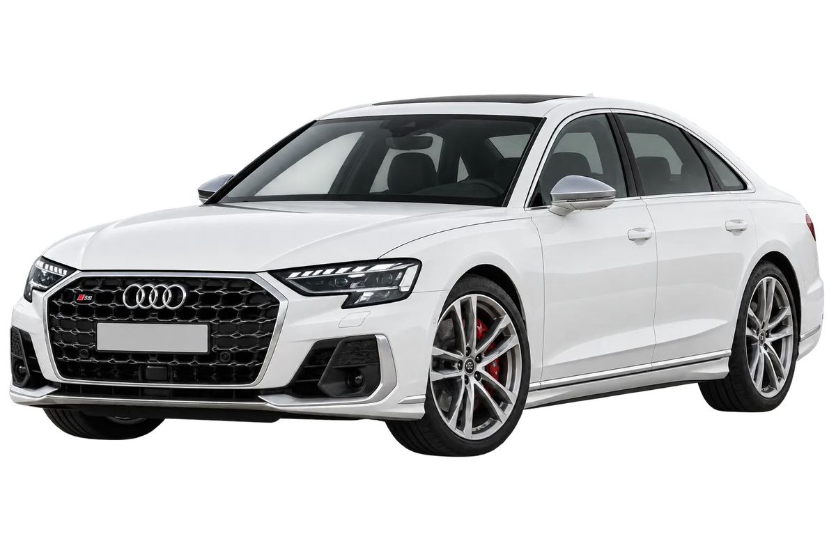 Witte Audi S8 F8 D5, schuin van voren
