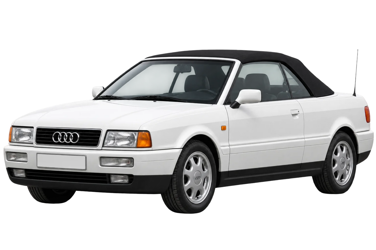 Witte Audi 80 89 Cabriolet, schuin van voren