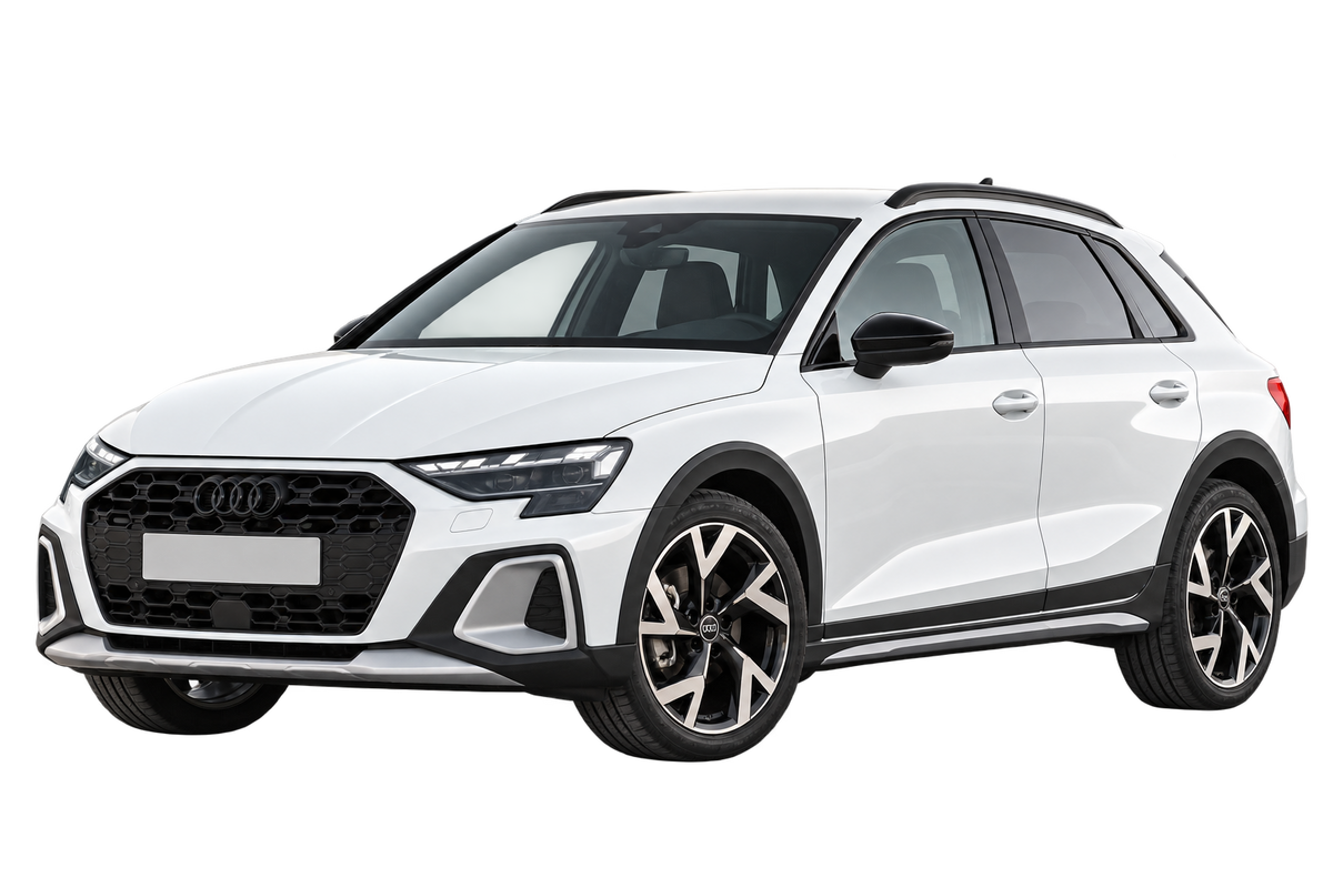 Witte Audi A3 GY allstreet, schuin van voren