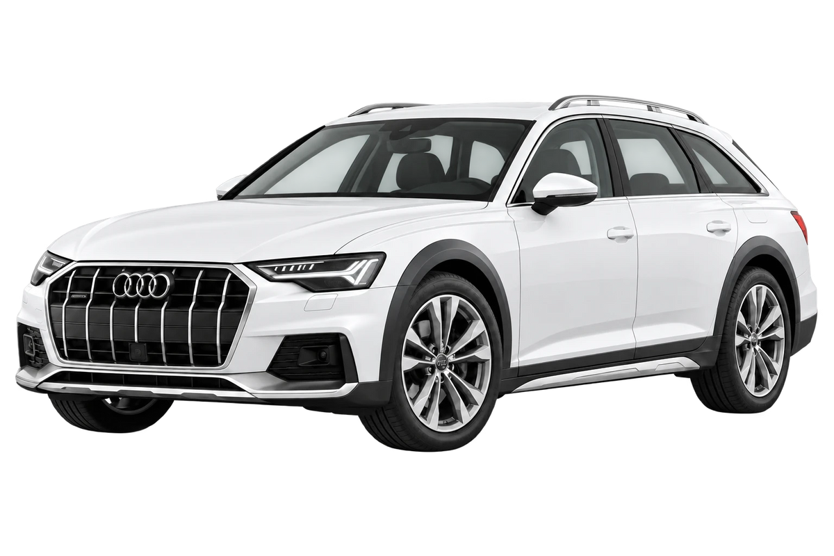 Witte Audi A6 allroad F2 allroad quattro, schuin van voren