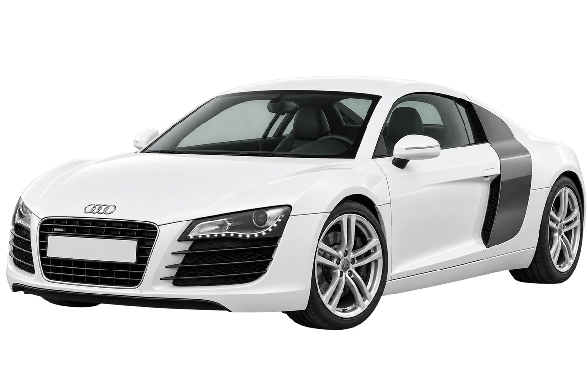 Witte Audi R8 42, 42A Coupé, schuin van voren