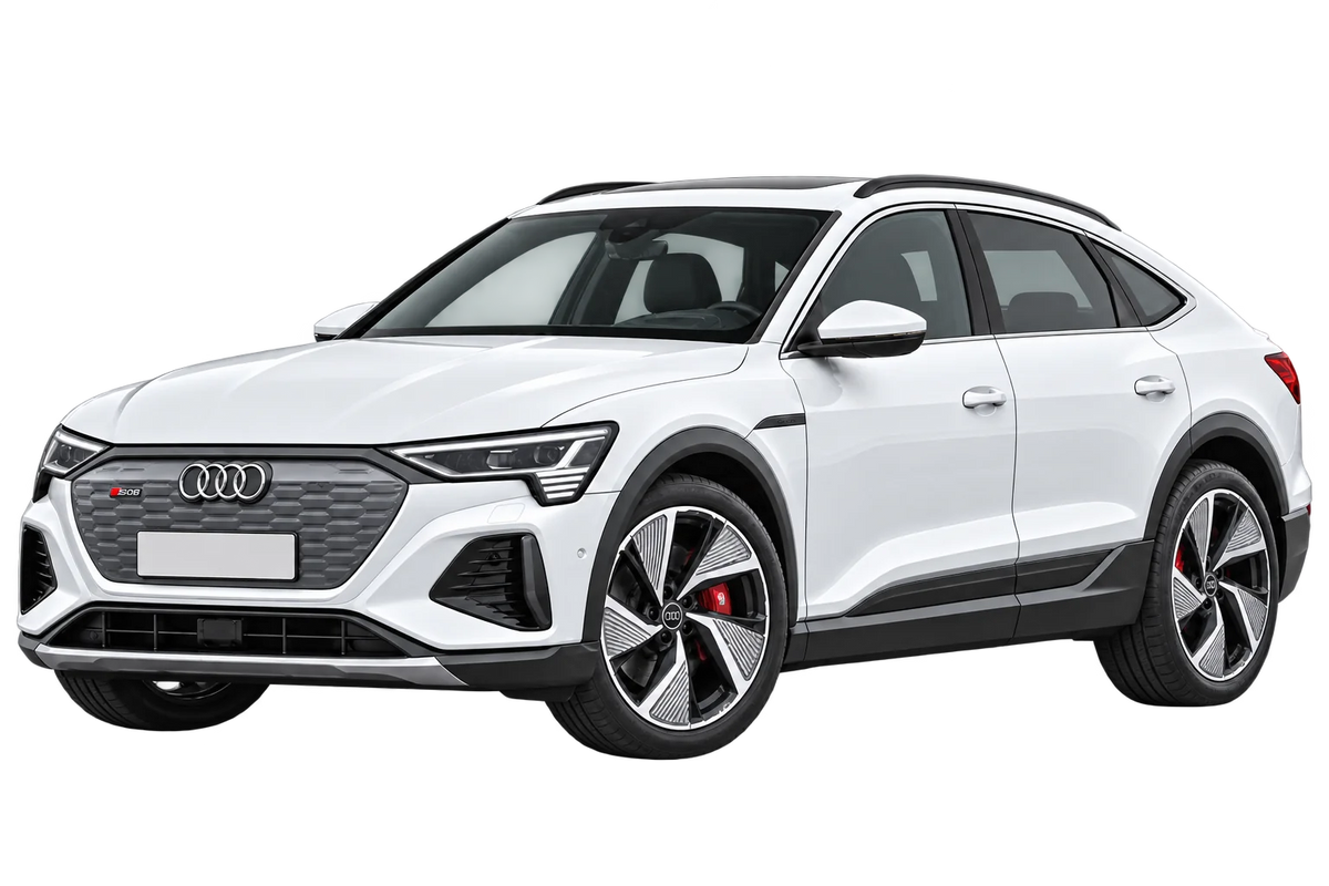 Witte Audi SQ8 GE Sportback e-tron, schuin van voren