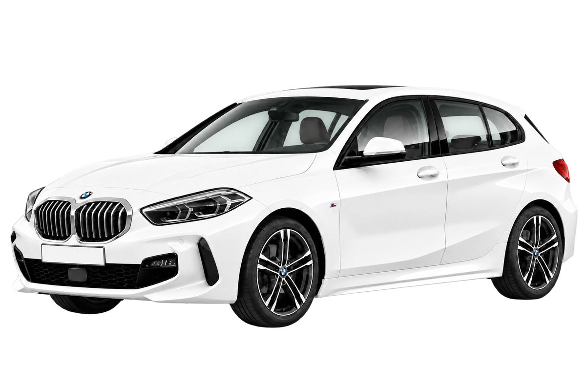 Witte BMW 1er Reihe F1H F40, schuin van voren