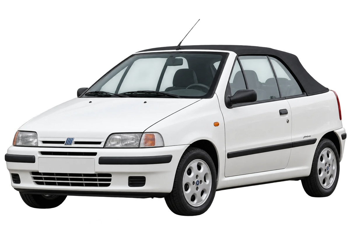 Witte Fiat Punto 176C Cabriolet, schuin van voren