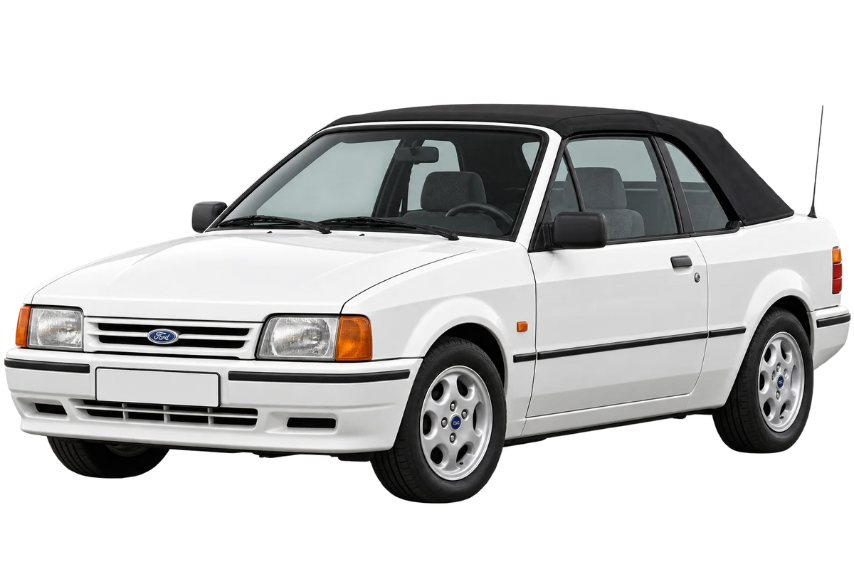 Witte Ford Escort ALF Cabriolet, schuin van voren