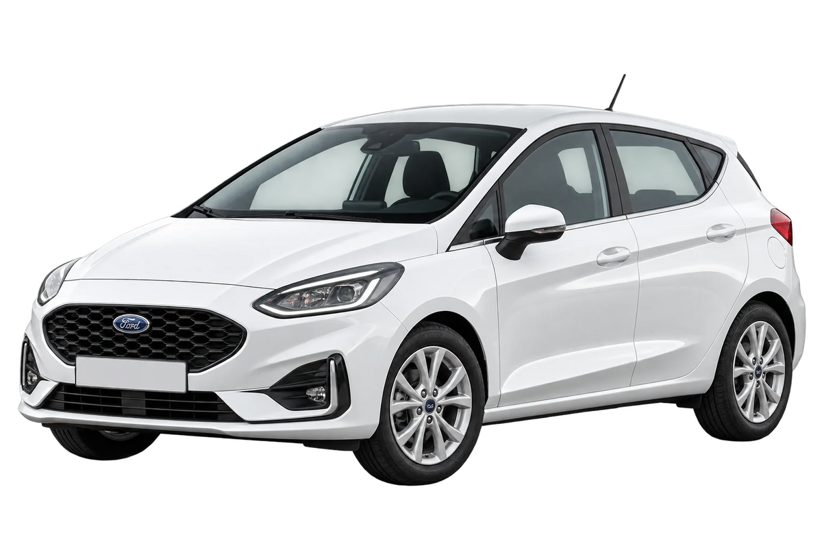 Witte Ford Fiesta JHH Facelift 2022, schuin van voren