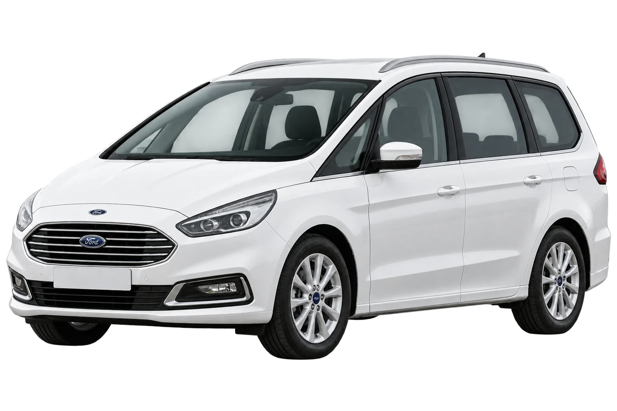 Witte Ford Galaxy WA6, schuin van voren