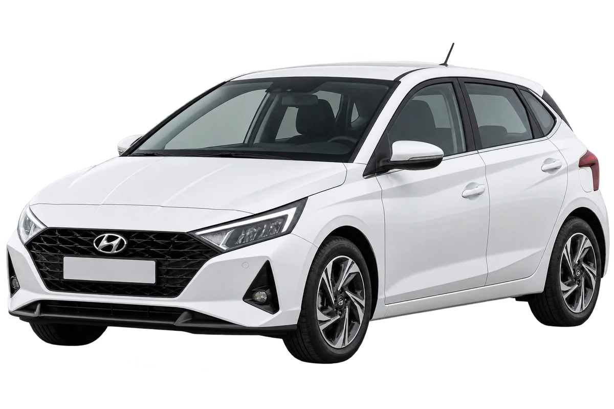 Witte Hyundai i20 BC3, schuin van voren