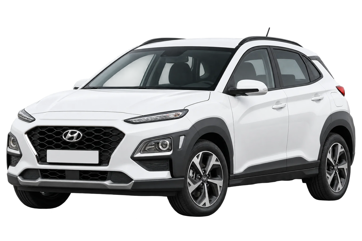 Witte Hyundai Kona OS Facelift 2020, schuin van voren