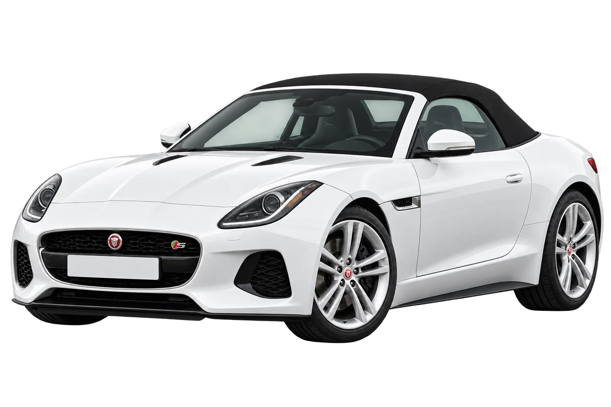 Witte Jaguar F-Type QQ6 Cabriolet, schuin van voren