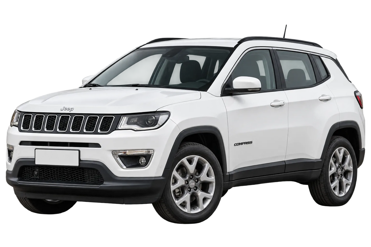 Witte Jeep Compass MX, schuin van voren