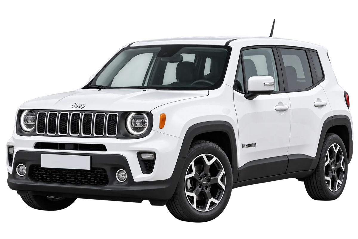 Witte Jeep Renegade BU Facelift, schuin van voren