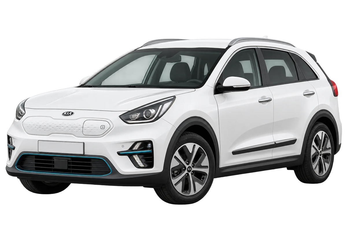 Witte Kia Niro DE e-Niro, schuin van voren