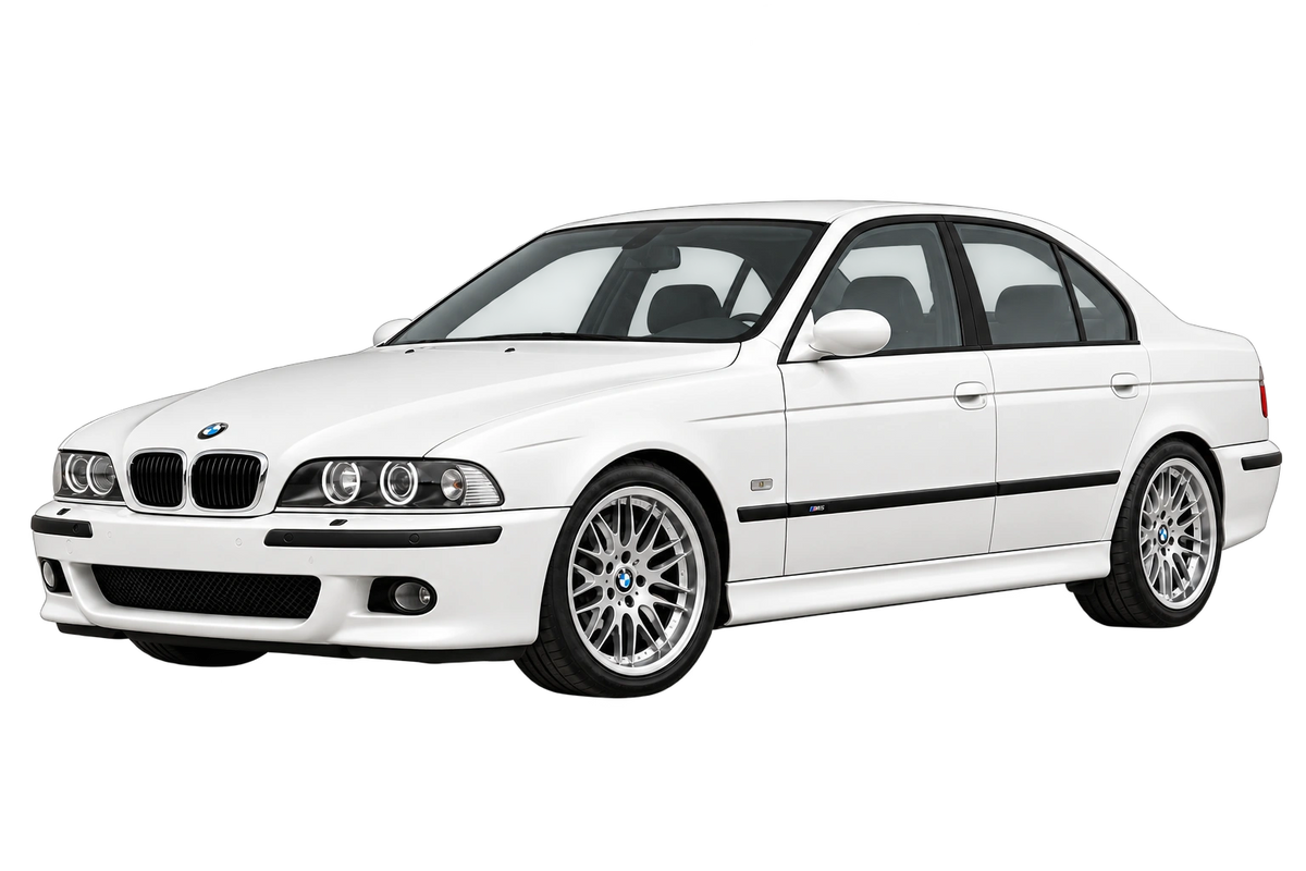 Witte BMW M5 M539 E39, schuin van voren