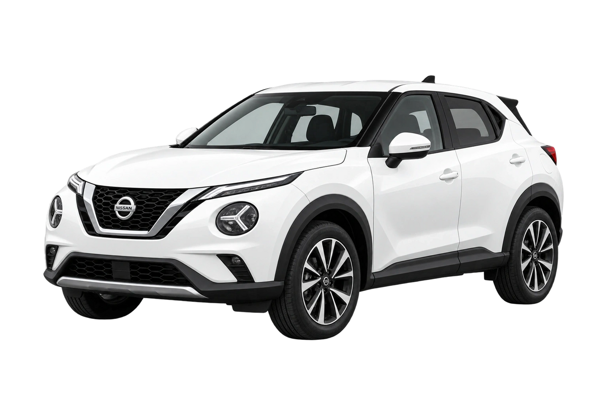 Witte Nissan Juke F16, schuin van voren