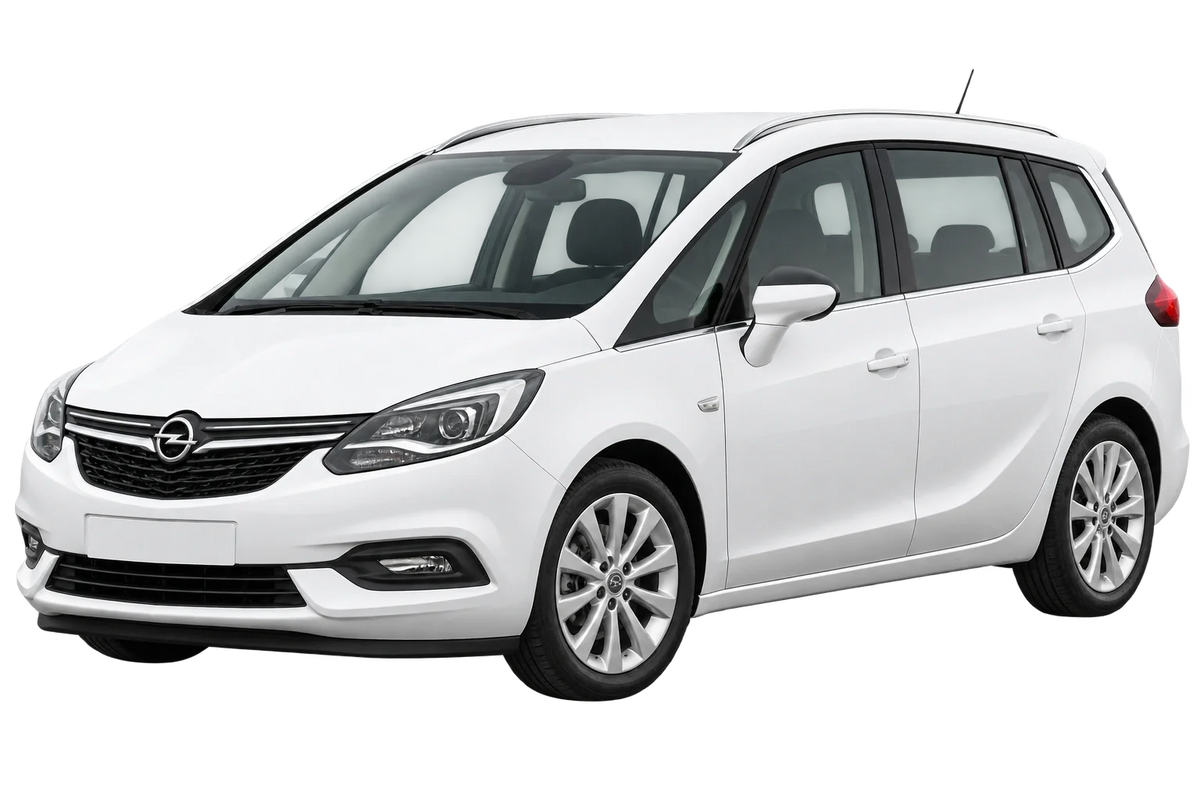Witte Opel Zafira P-J/SW Facelift 2016, schuin van voren