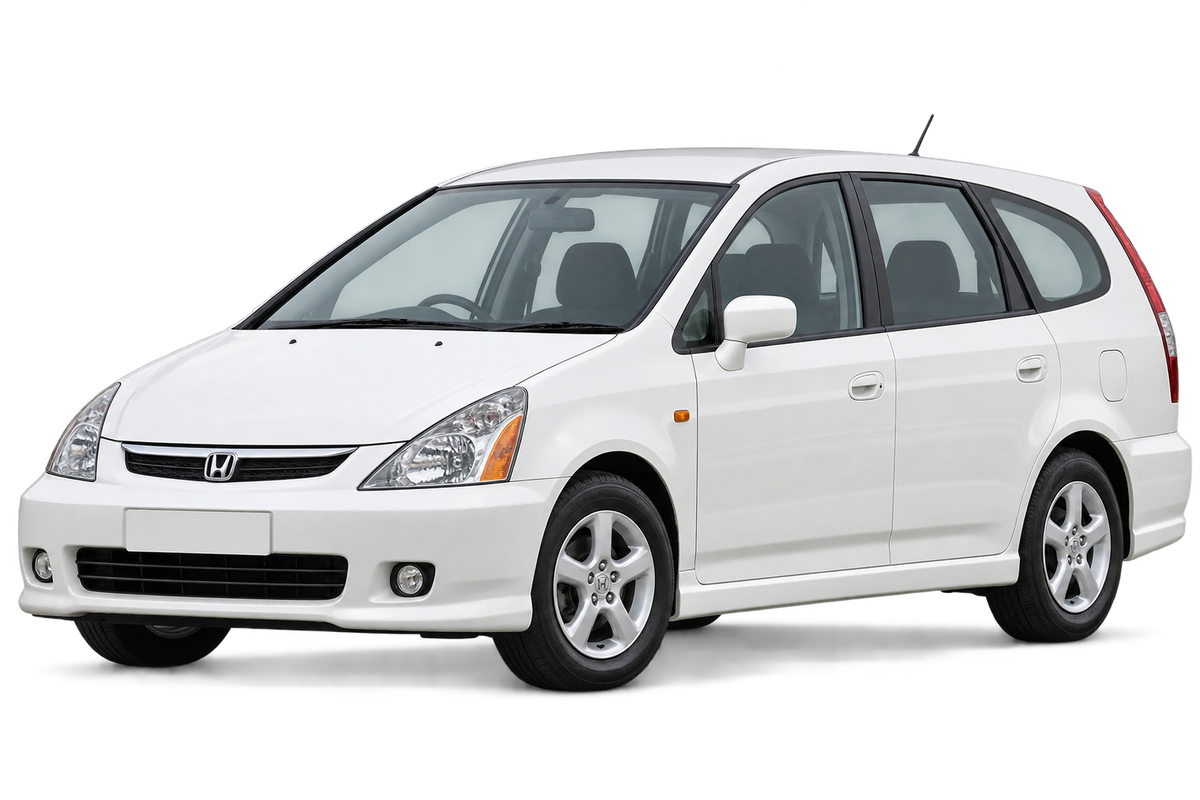 Witte Honda Stream RN1, RN3, schuin van voren
