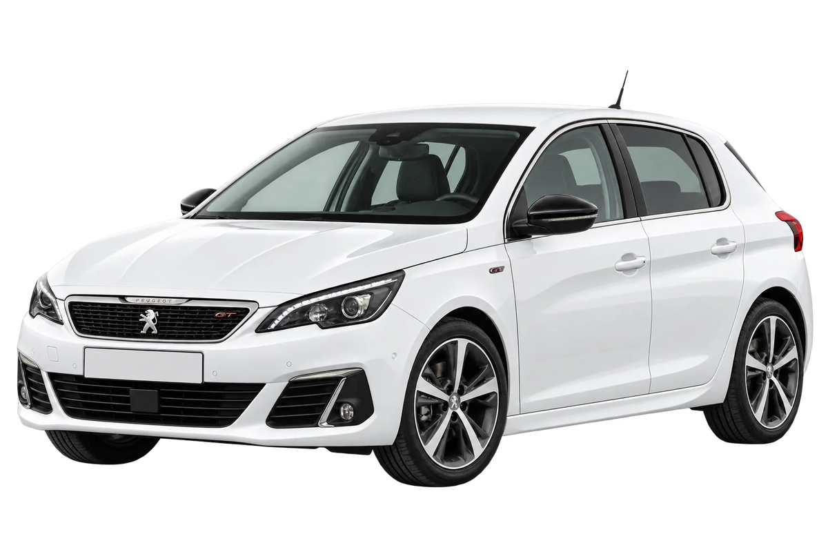 Witte Peugeot 308 L GT Limousine / 133 kW - 151 kW, schuin van voren