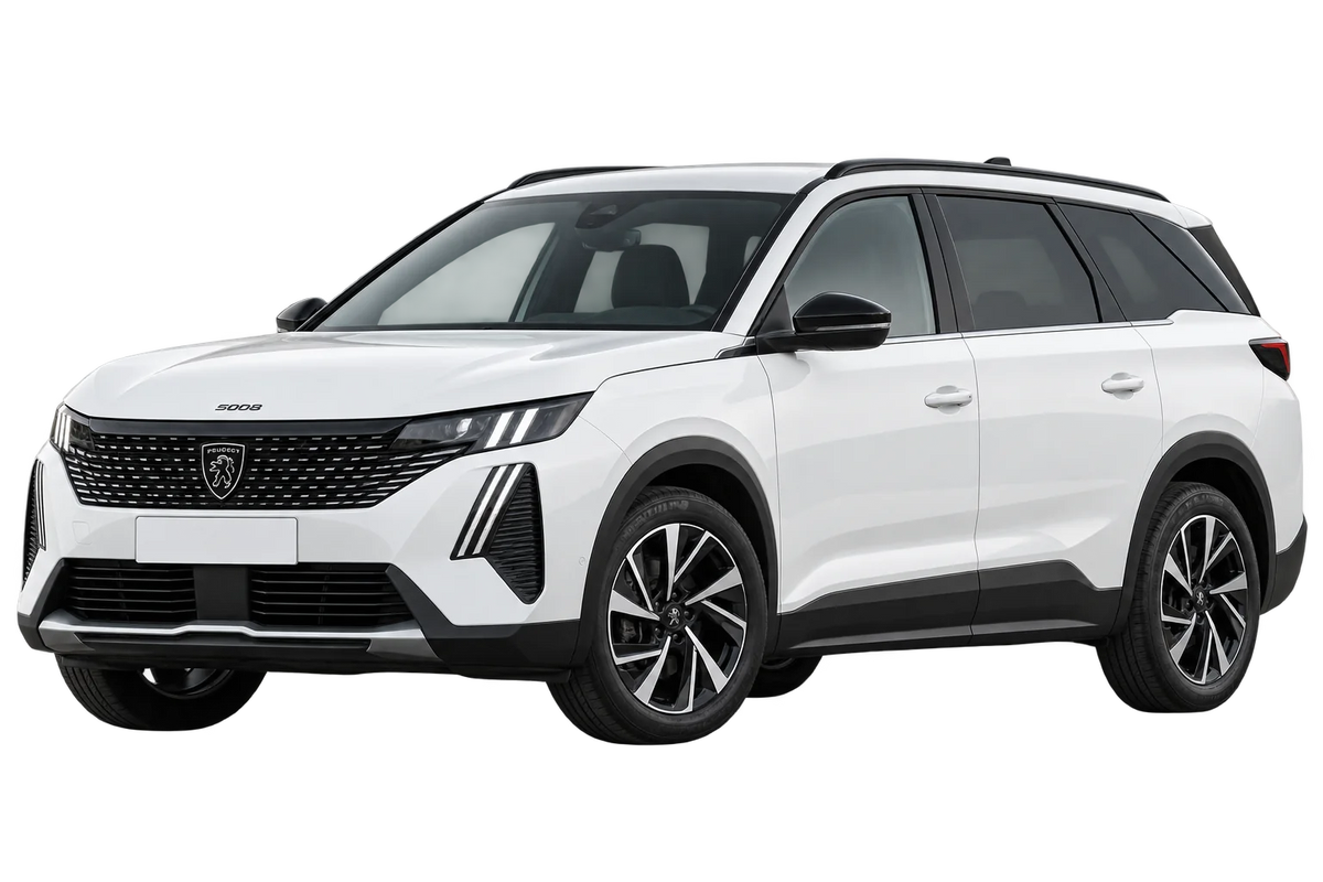 Witte Peugeot 5008 K HYBRID / 5x108, schuin van voren