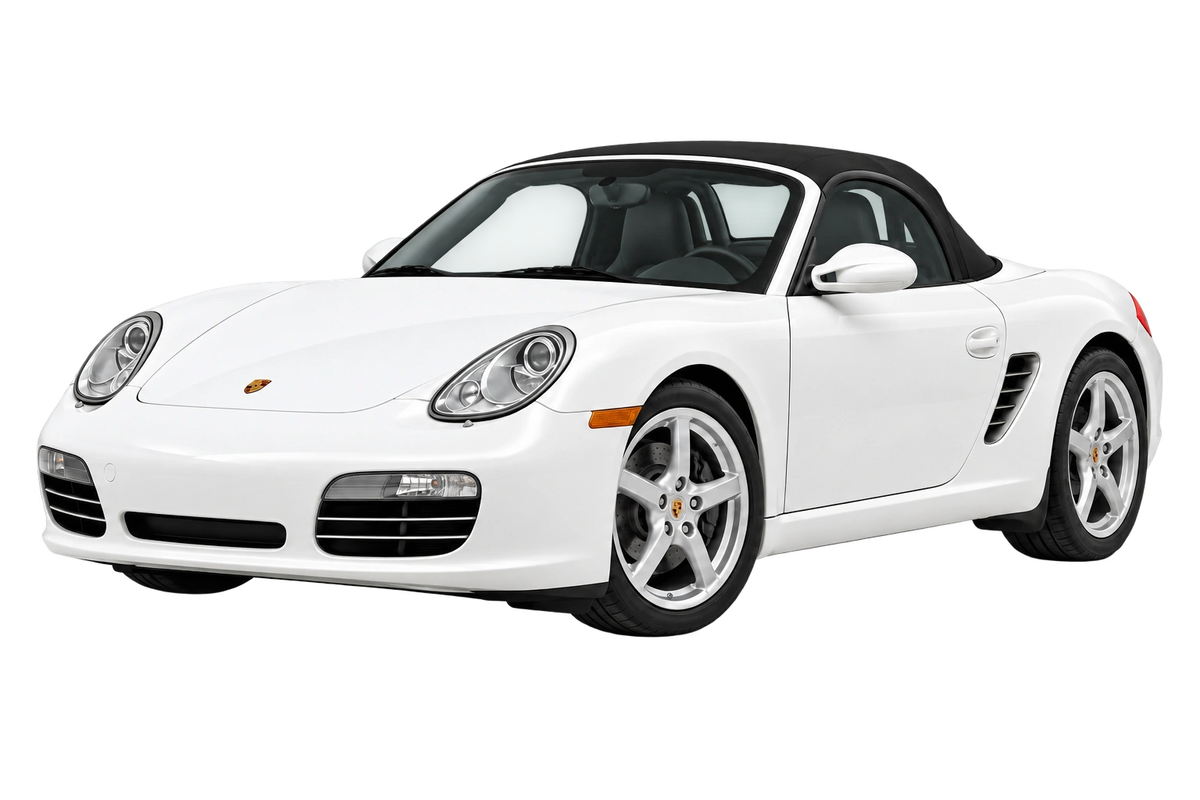 Witte Porsche Boxster 987, schuin van voren