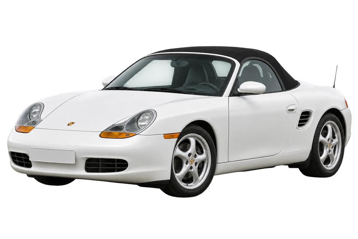 Witte Porsche Boxster 986, schuin van voren