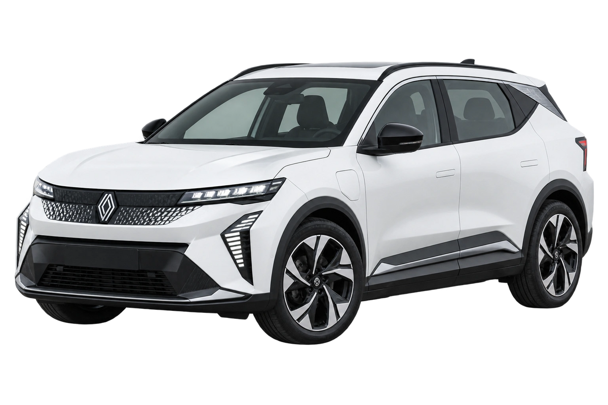 Witte Renault Scenic RCB Scenic V E-Tech, schuin van voren