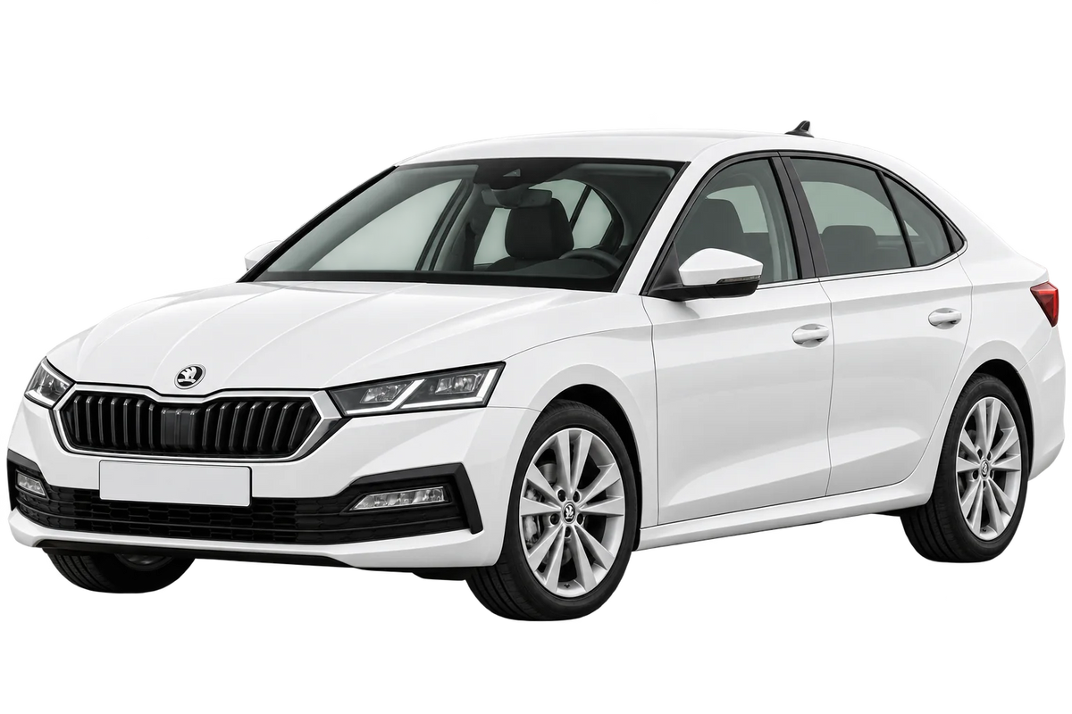 Witte Skoda Octavia NX Limousine, schuin van voren
