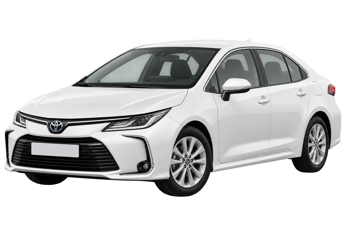 Witte Toyota Corolla ZE1HE (EU,M) Limousine, schuin van voren