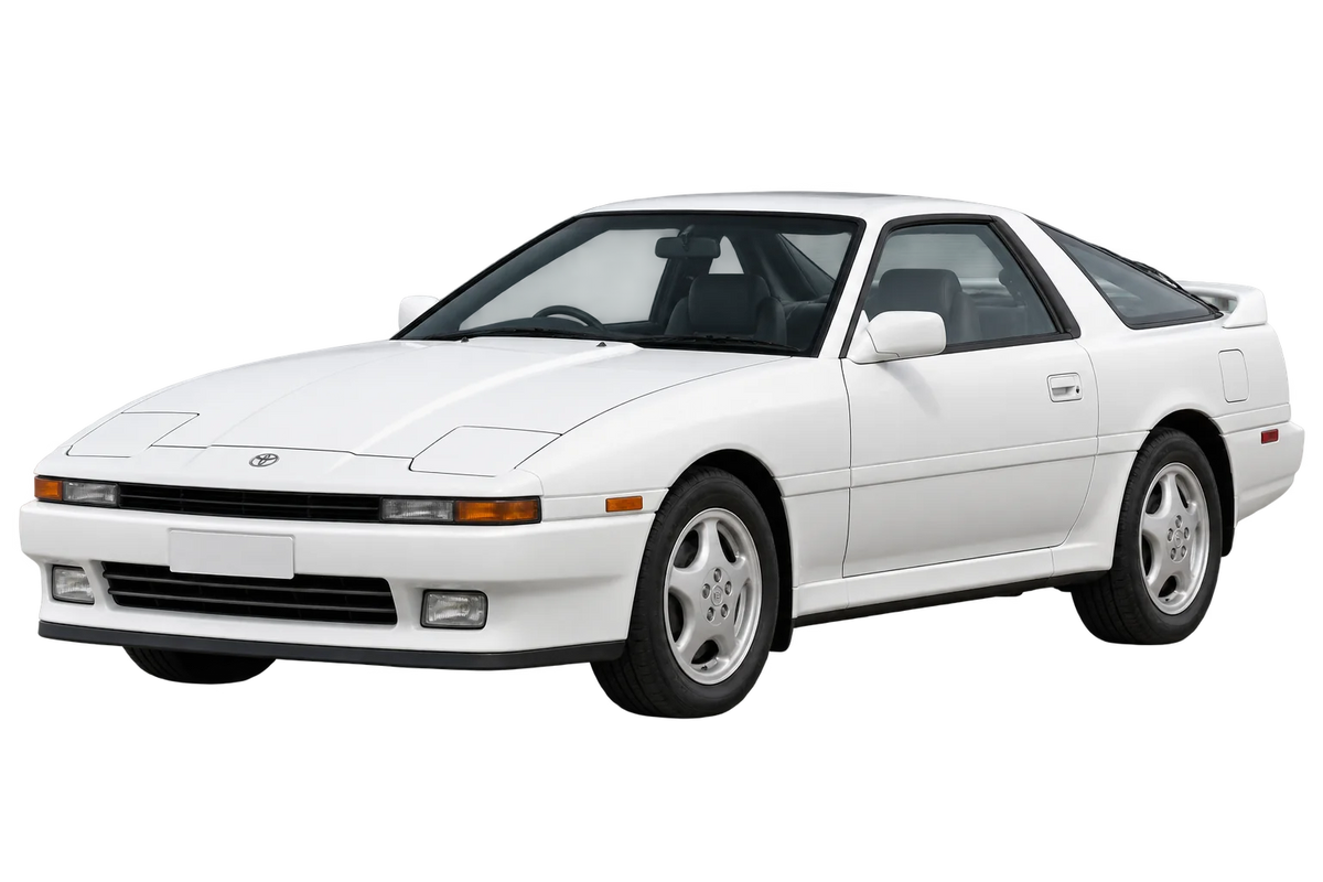 Witte Toyota Supra A7, schuin van voren