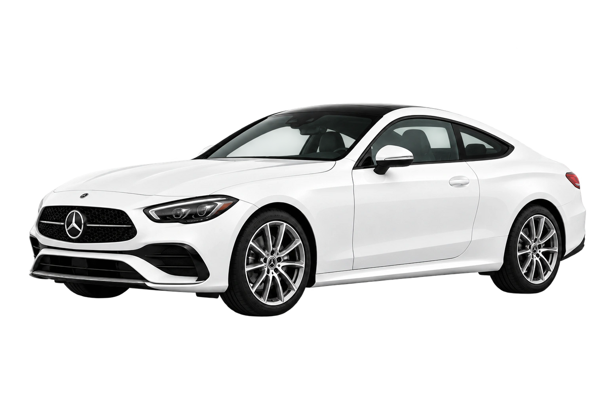 Witte Mercedes CLE R2CLECA 236 Coupé, schuin van voren