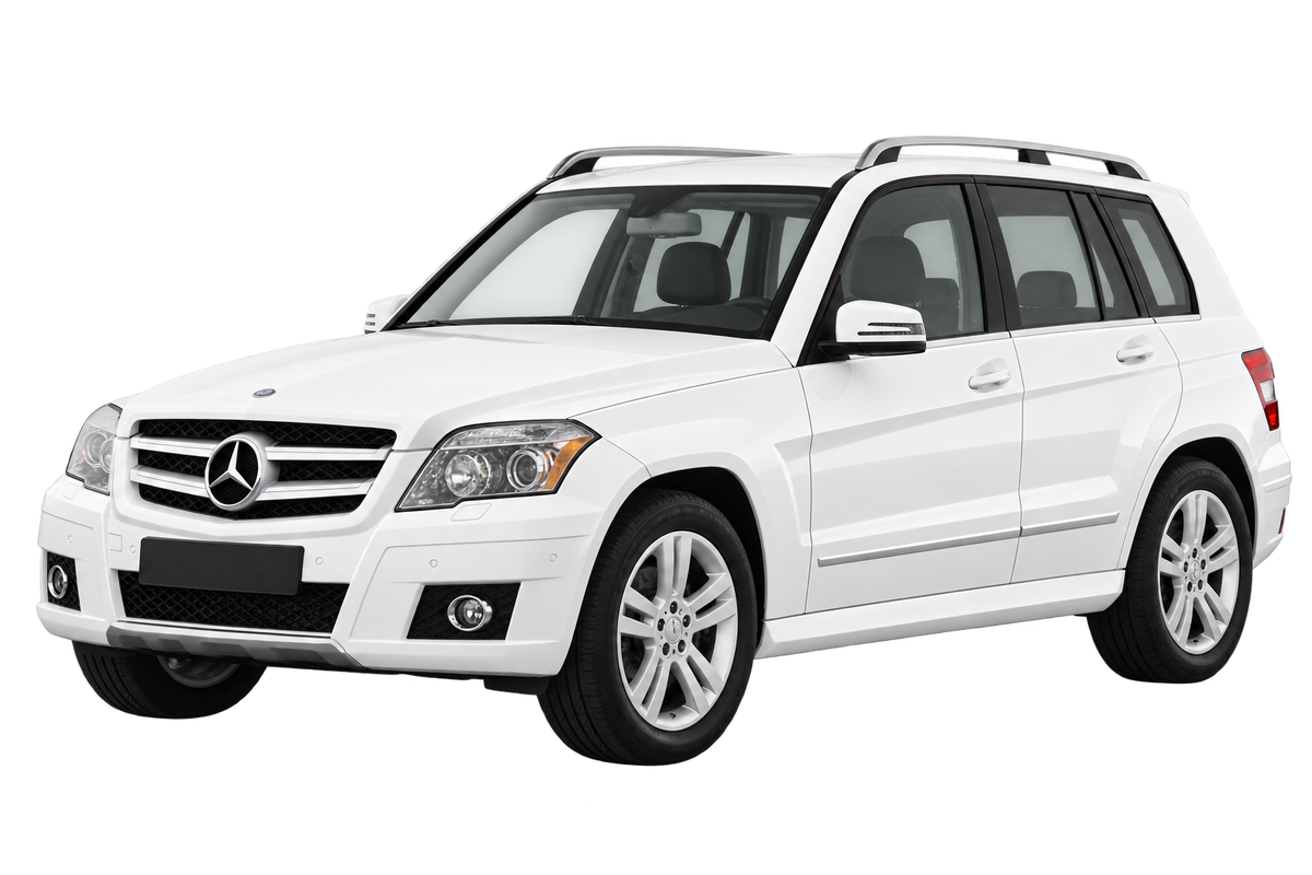 Witte Mercedes GLK-Klasse 204X, schuin van voren