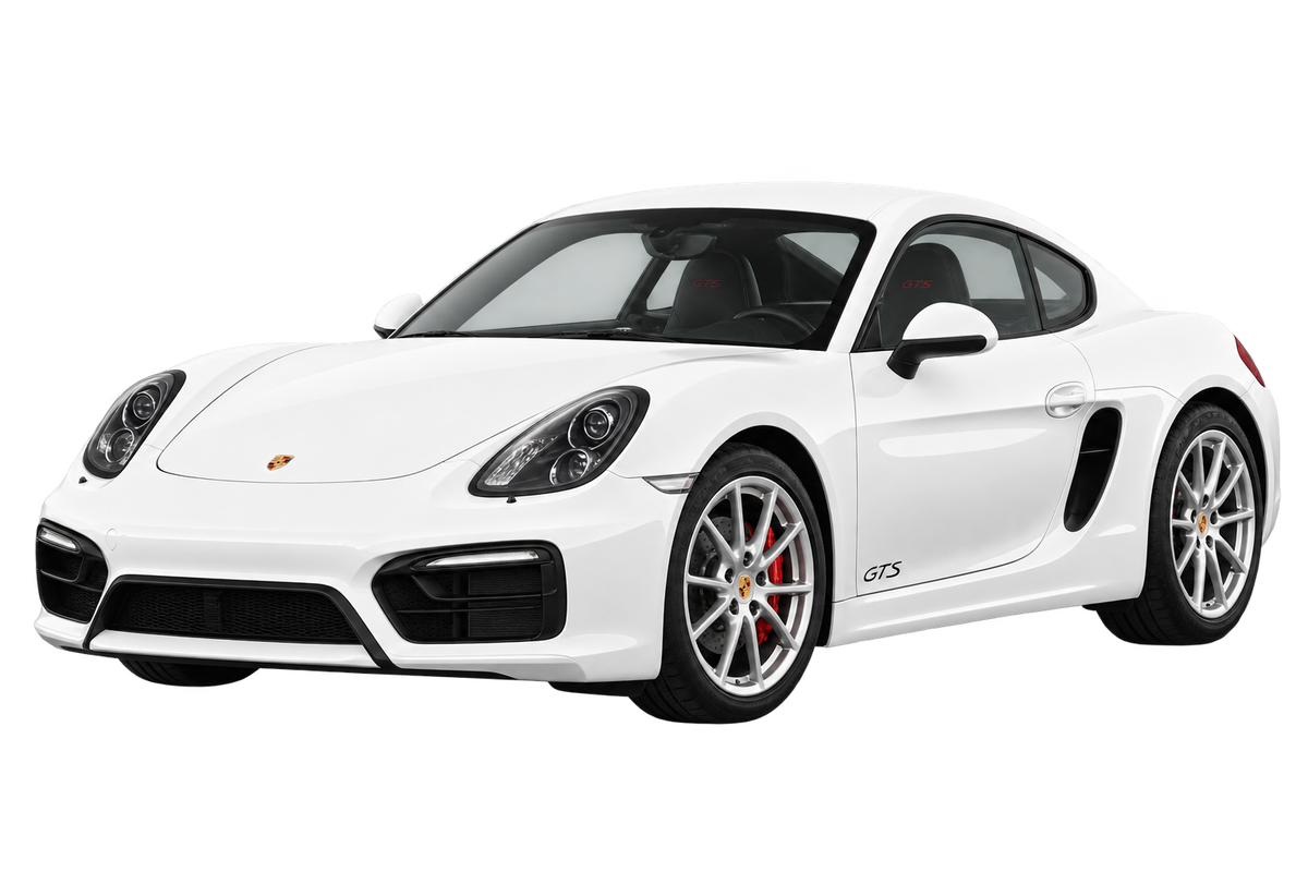 Witte Porsche Cayman 981 Cayman GTS / 250 kW, schuin van voren