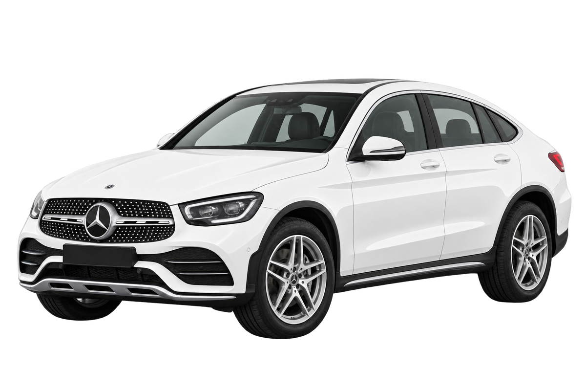 Witte Mercedes GLC 204X C253 Coupé Facelift 2019, schuin van voren