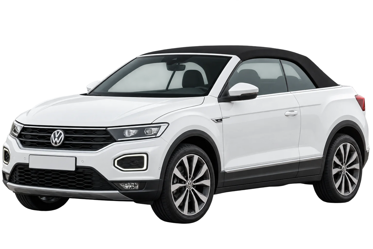 Witte Volkswagen T-Roc A1 Cabriolet, schuin van voren