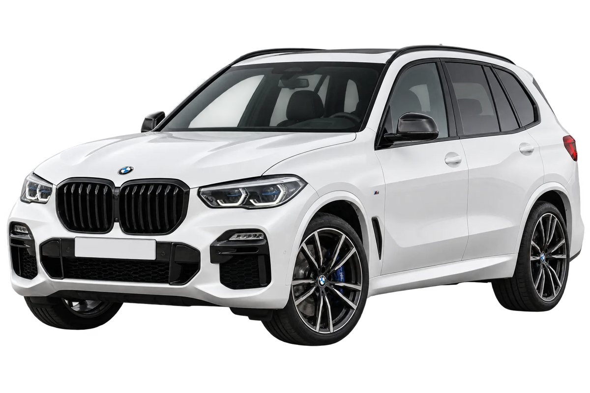 Witte BMW X5 M G5X G05, schuin van voren