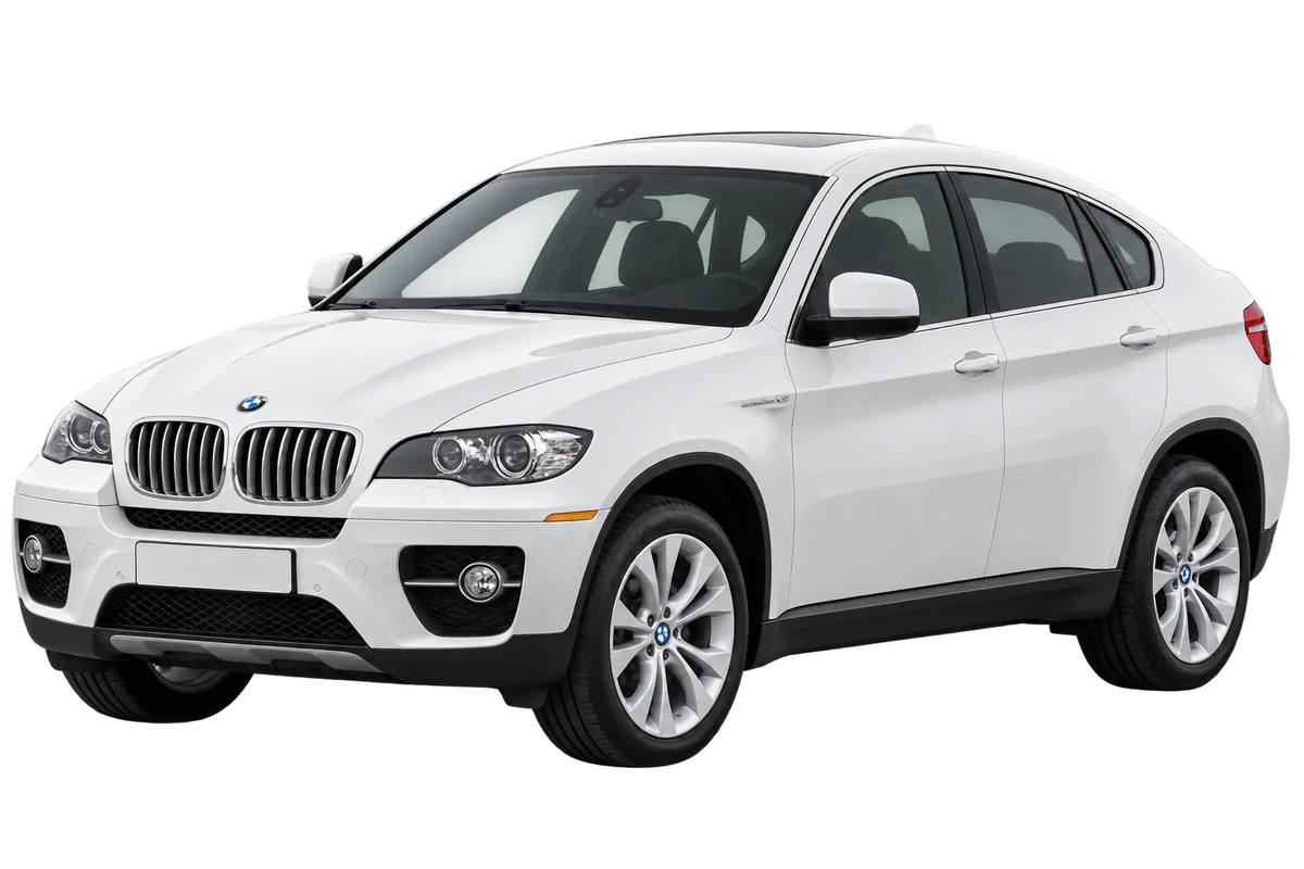 Witte BMW X6 HY, X-HY E72 Active Hybrid, schuin van voren