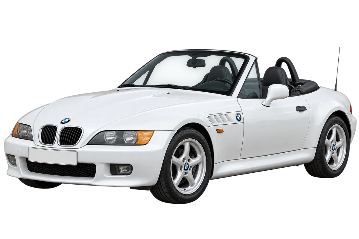 Witte BMW Z3 R/C Roadster - Coupé, schuin van voren