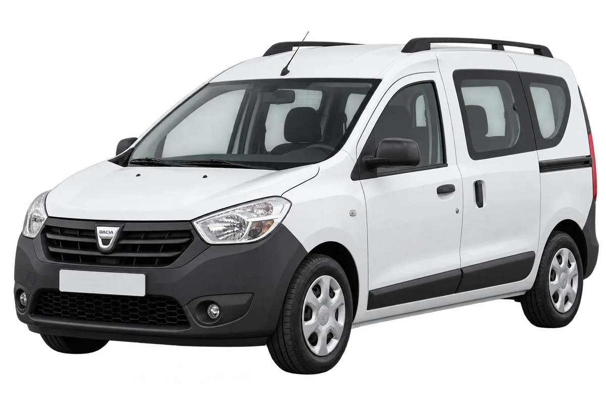 Witte Dacia Dokker SD/OSD, schuin van voren