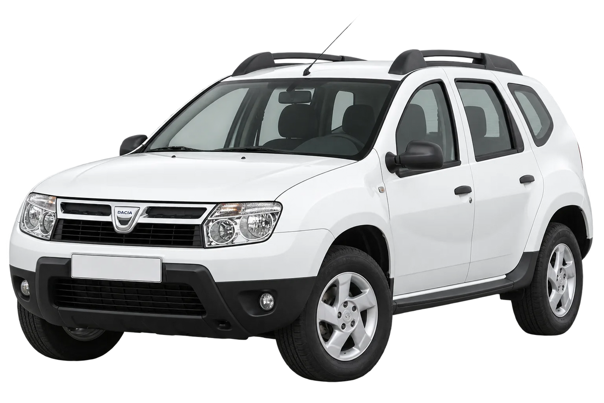 Witte Dacia Duster SD/SR 4WD, schuin van voren