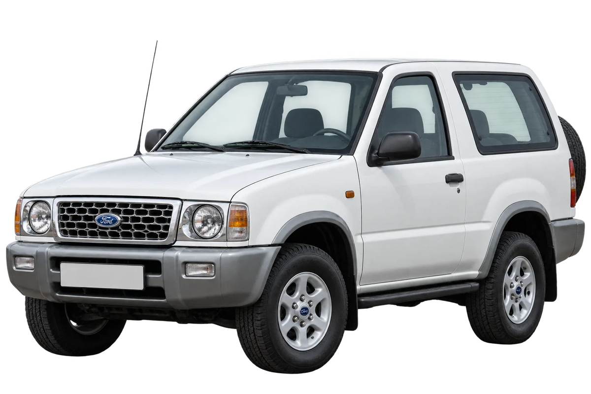 Witte Ford Maverick UDS, schuin van voren