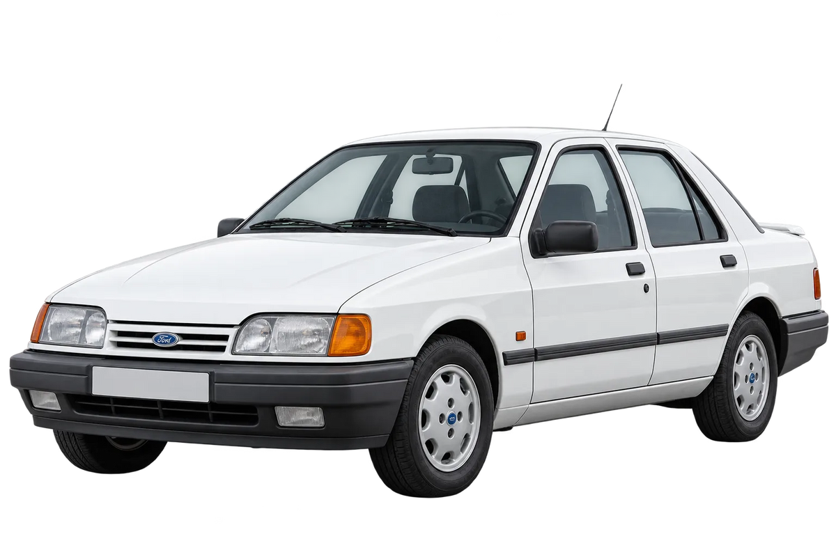 Witte Ford Sierra GB4, schuin van voren