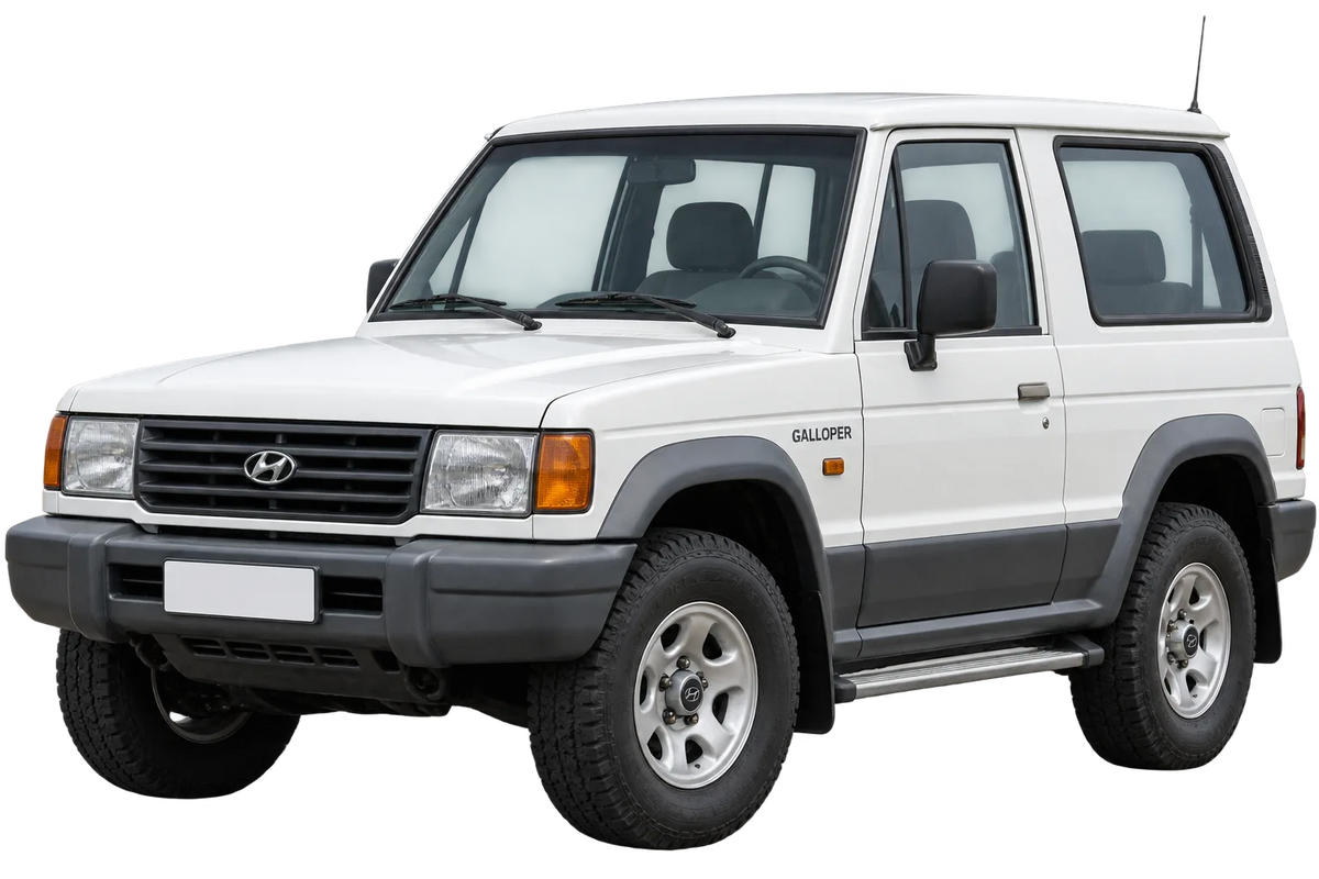 Witte Hyundai Galloper JK-T01, schuin van voren