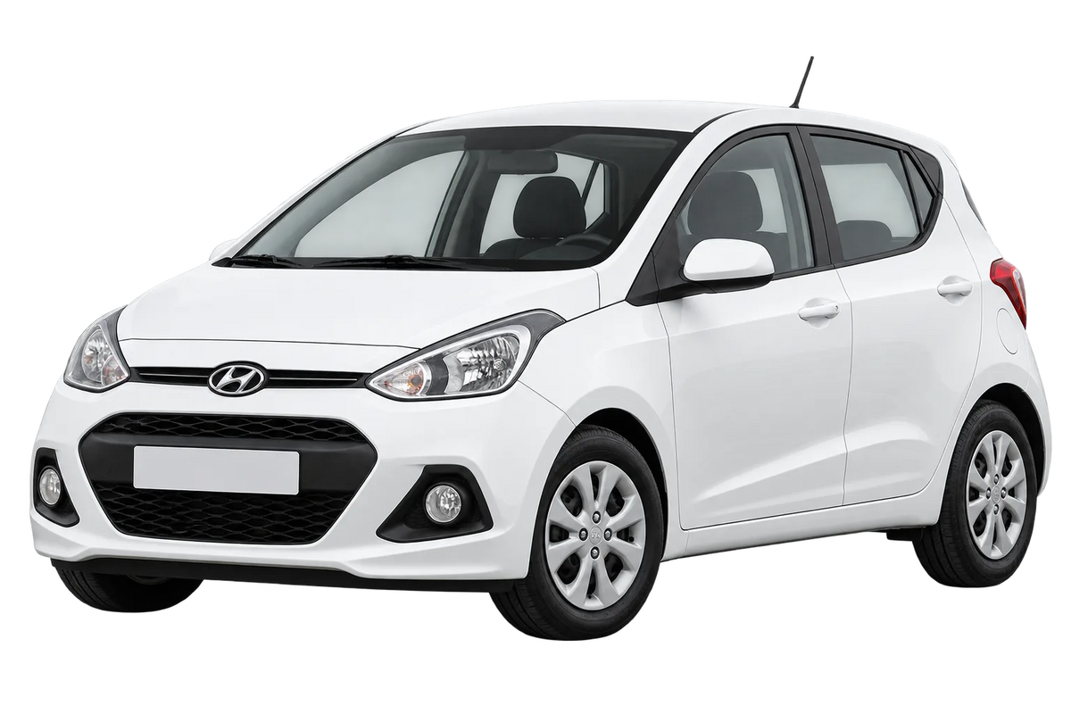 Witte Hyundai i10 IA, schuin van voren