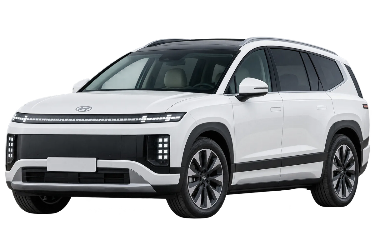 Witte Hyundai Ioniq 9 ME1, schuin van voren