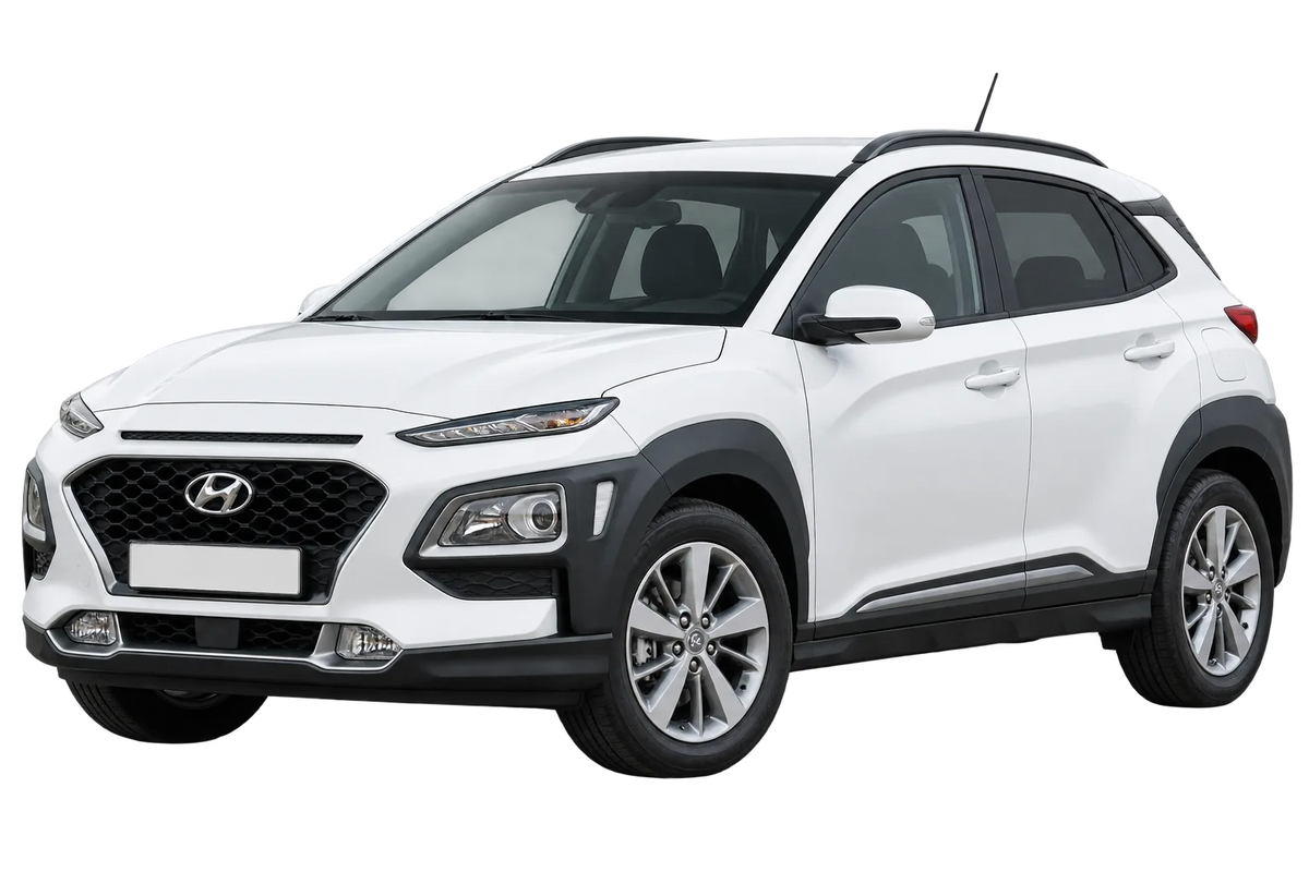 Witte Hyundai Kona OS, schuin van voren