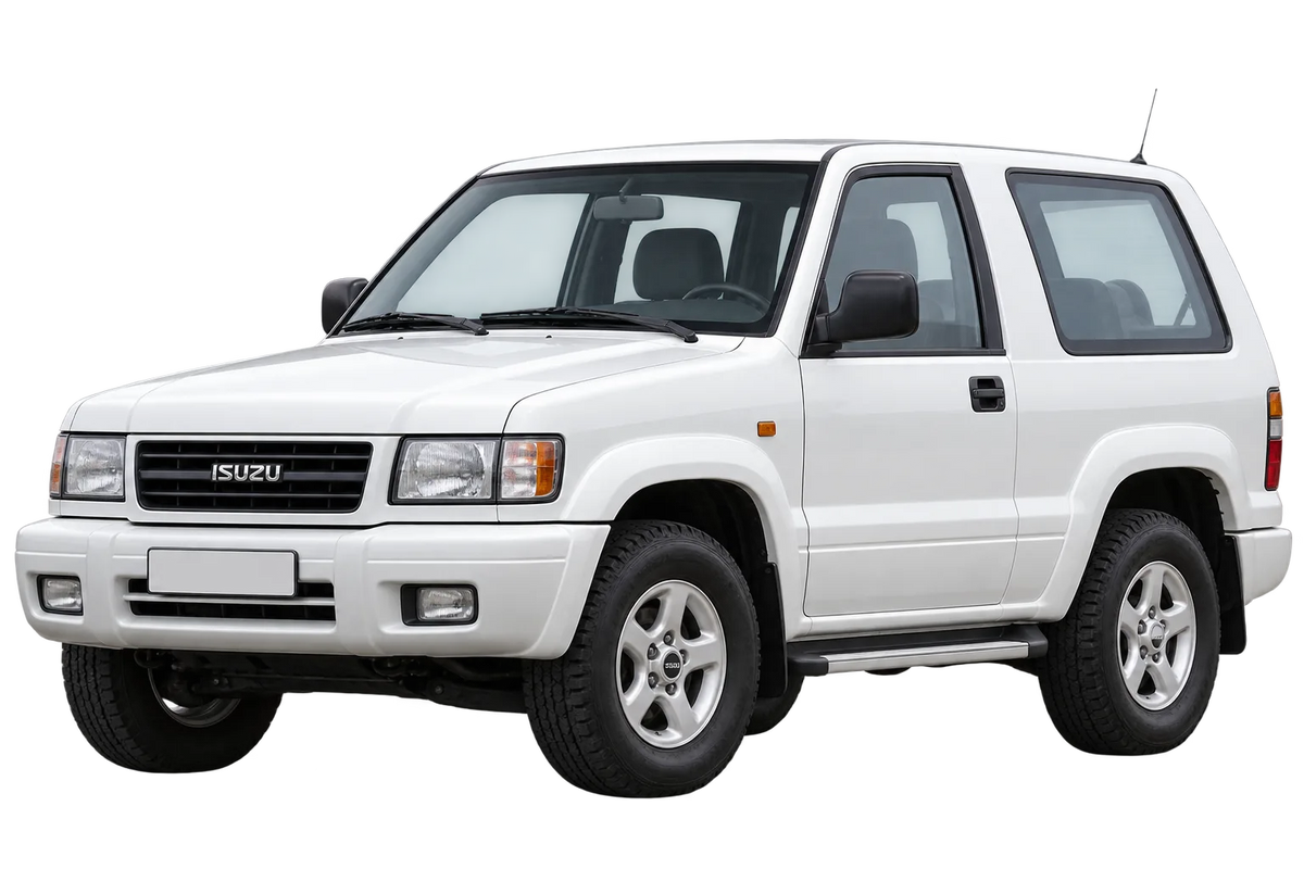 Witte Isuzu Monterey UBS, schuin van voren